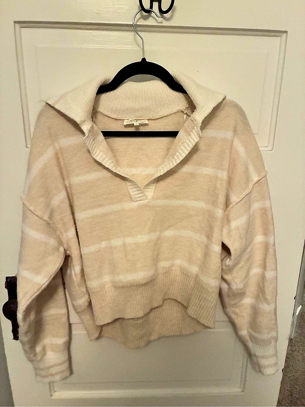 Cream Striped Cowl Neck Sweater in Cream Small